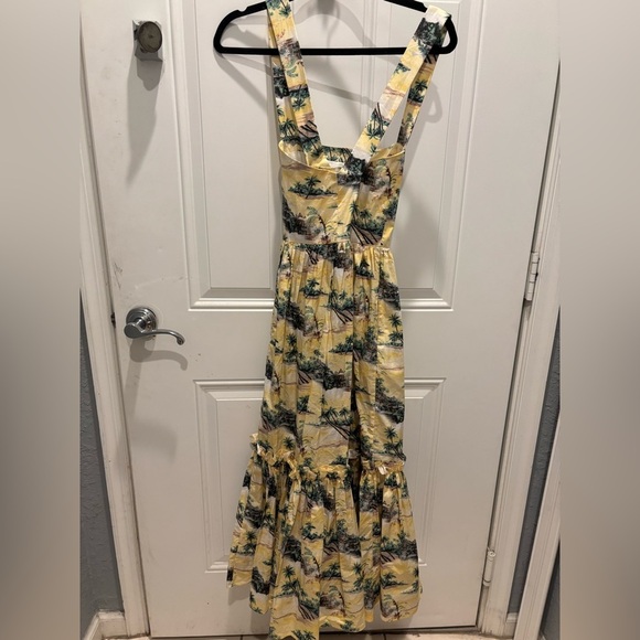 Cara Cara S Julia Hawaiian Yellow Floral Tropical Island Palm Tree Poplin Dress - Picture 6 of 7